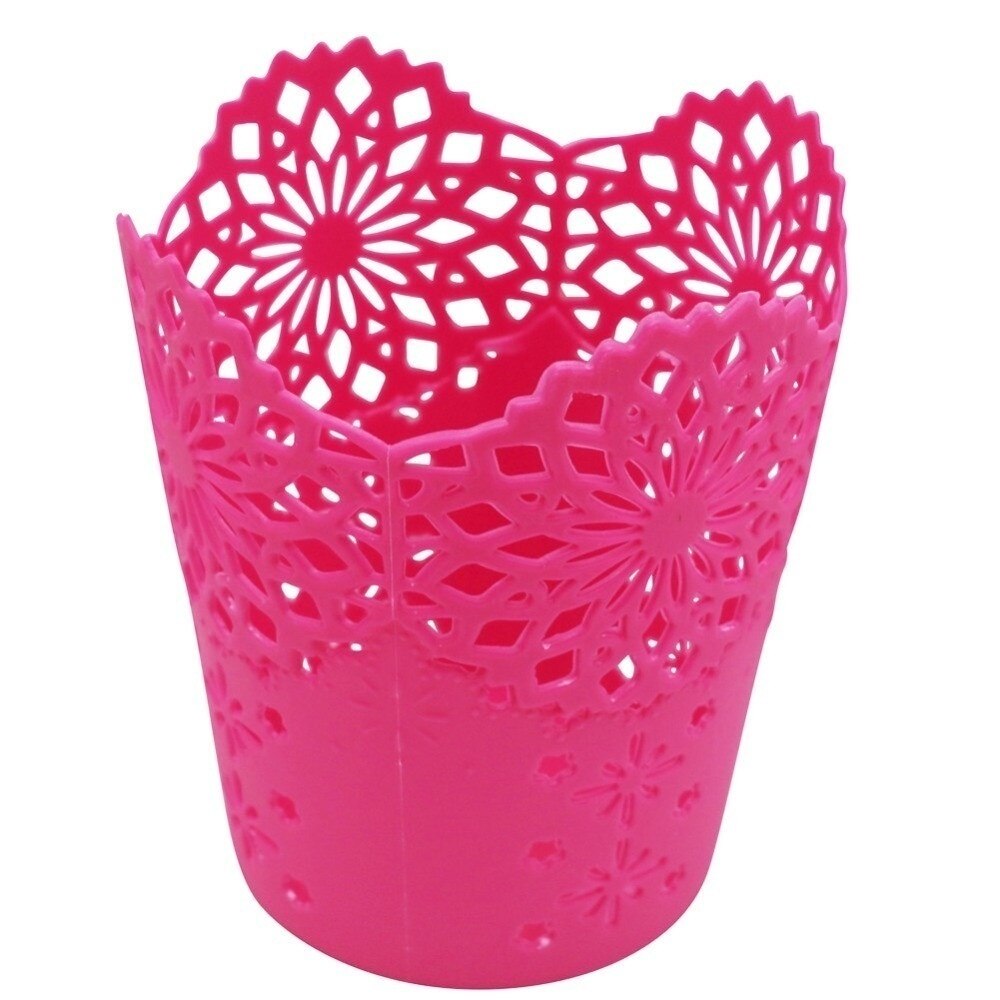 Cestas de almacenamiento de encaje ahuecado papelera de mesa portalápices organizador de escritorio para oficina Escuela Hogar: rose red