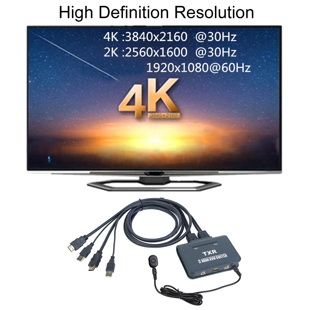 2 Port With Cables KVM Switch Computer Dual Monitor Notebook USB Plug And Play Splitter Box Accessories Desktop Controller