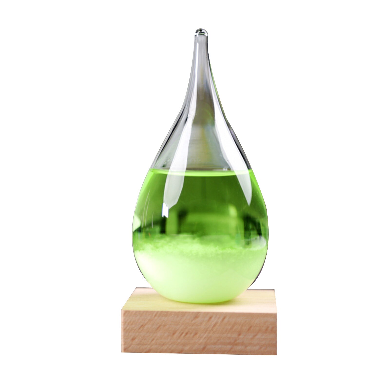 Tempest Glass Predictor Weather Forecast Decorative Barometer Drops-Shaped Small Bottle with Wooden Base FP8: Green