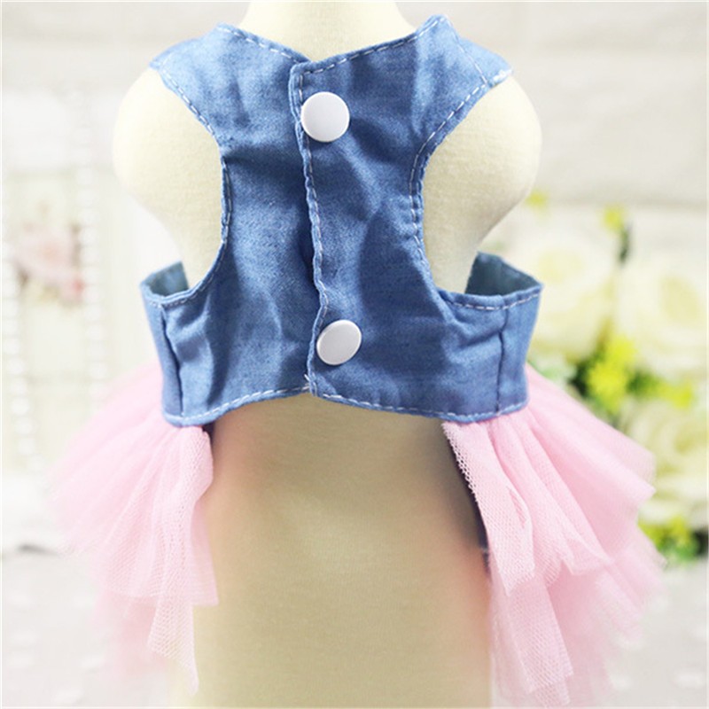 Roze Hond Rok Boog-knoop Prinses Denim Jurk Hond Kleren Trouwjurk Huisdier Zomer Kleding