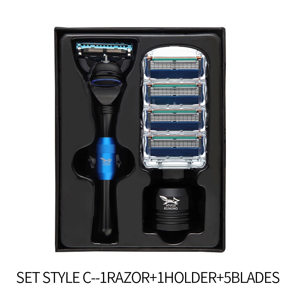 Sort manuel barberskraber femlags knive barbermaskine til mænd barbering barberblade sikkerhedsbarbermaskiner ansigtspleje skæg barbermaskine boks: Sæt stil c