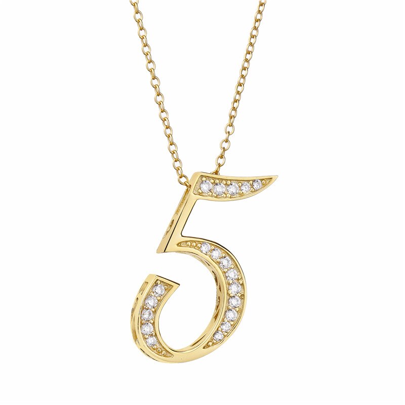 Moonmory 925 Sterling Silver Number 5 6 Pendant Necklace Japanese Men Women Crystal AAA Zircon Necklace Jewelry: Gold 5 Necklace