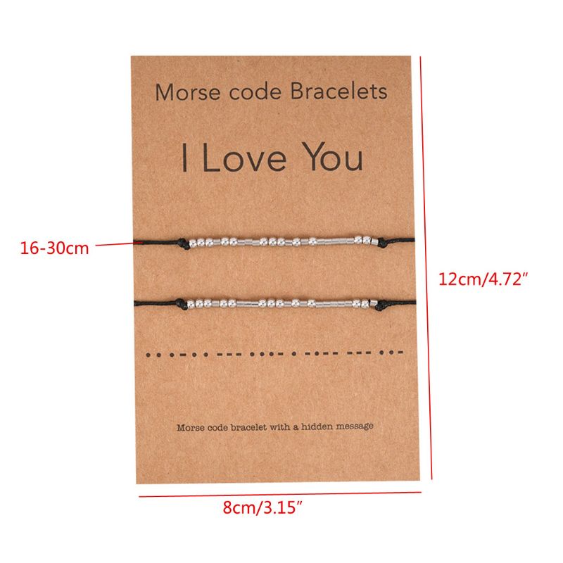 2Pcs I Love You Friendship Morse Code Dainty Beaded Bracelet with Secret Message for Women Men Lover Jewelry