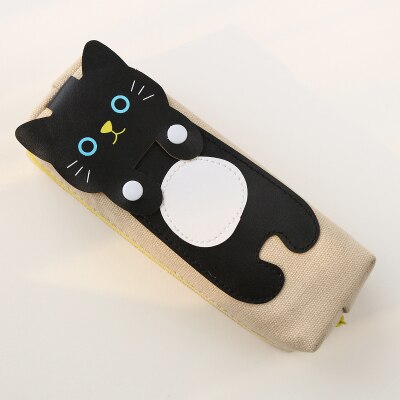 Kawaii katte penalhus elev brevpapir blyanter taske sød lærred kuglepen opbevaringsboks børn skoleartikler: Beige