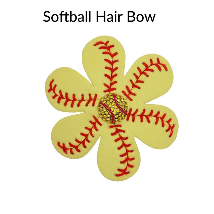 Softbal Honkbal voetbal Leer Haar Bloem Hairclips Seamed Haarelastiekjes 9 kleur in voorraad: softball yellow