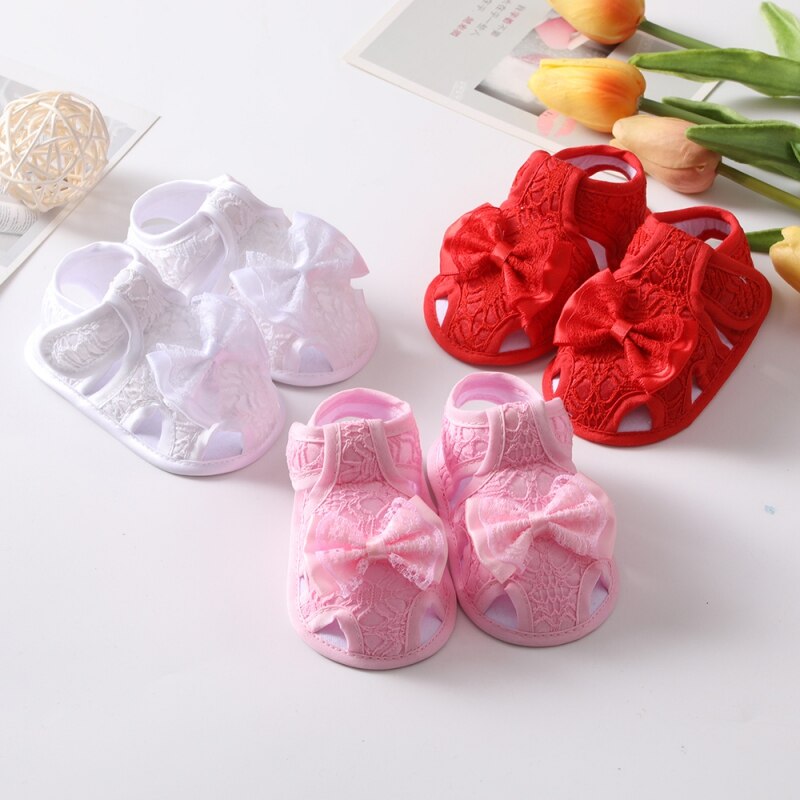 0-18M Baby Baby Meisje Zomer Strik Hollow Sandalen Peuter Soft Sole Wandelschoenen Pasgeboren Casual Schoenen hoofdband Set