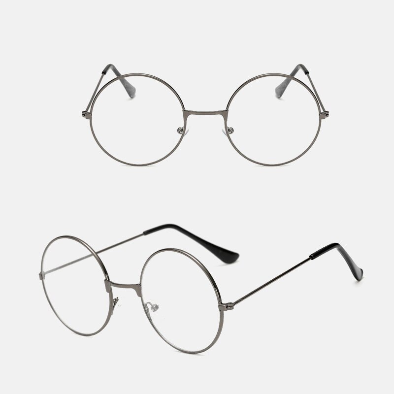 Gafas clásicas redondas, montura Simple, cristales planos, luz clásica, miopía, Gafas de Metal para mujer, montura de gafas de estilo intelectual literario: Gun
