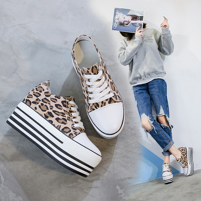 Style Sneakers Females Leopard platform wedges Walking sports Shoes Height Increasing Women Running Shoes ZZ-22
