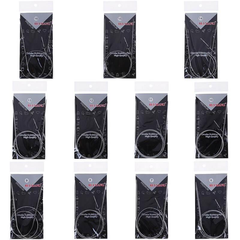 11Pcs/set 43/65/80cm Stainless Circular Knitting Needles Size 6-16