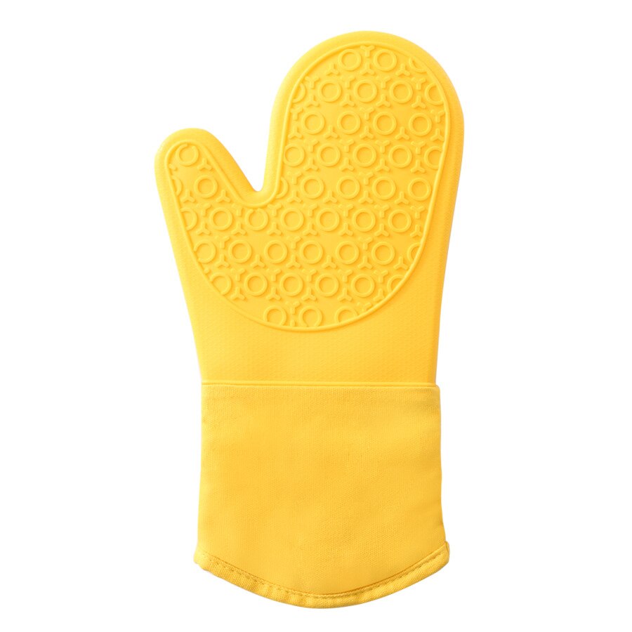 1PCS BBQ Glove 300-500 Centigrade Extreme Heat Resistant Silicone microwave kitchen Gloves Cooking Grill Oven Mitts Gloves: Yellow