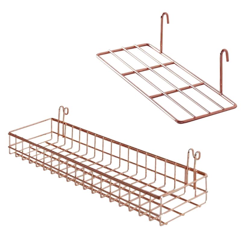 2pcs/set Wire Grid Panel Wall Shelf Basket with Hook Bookshelf Display Storage Rack Organizer Hanging Tray