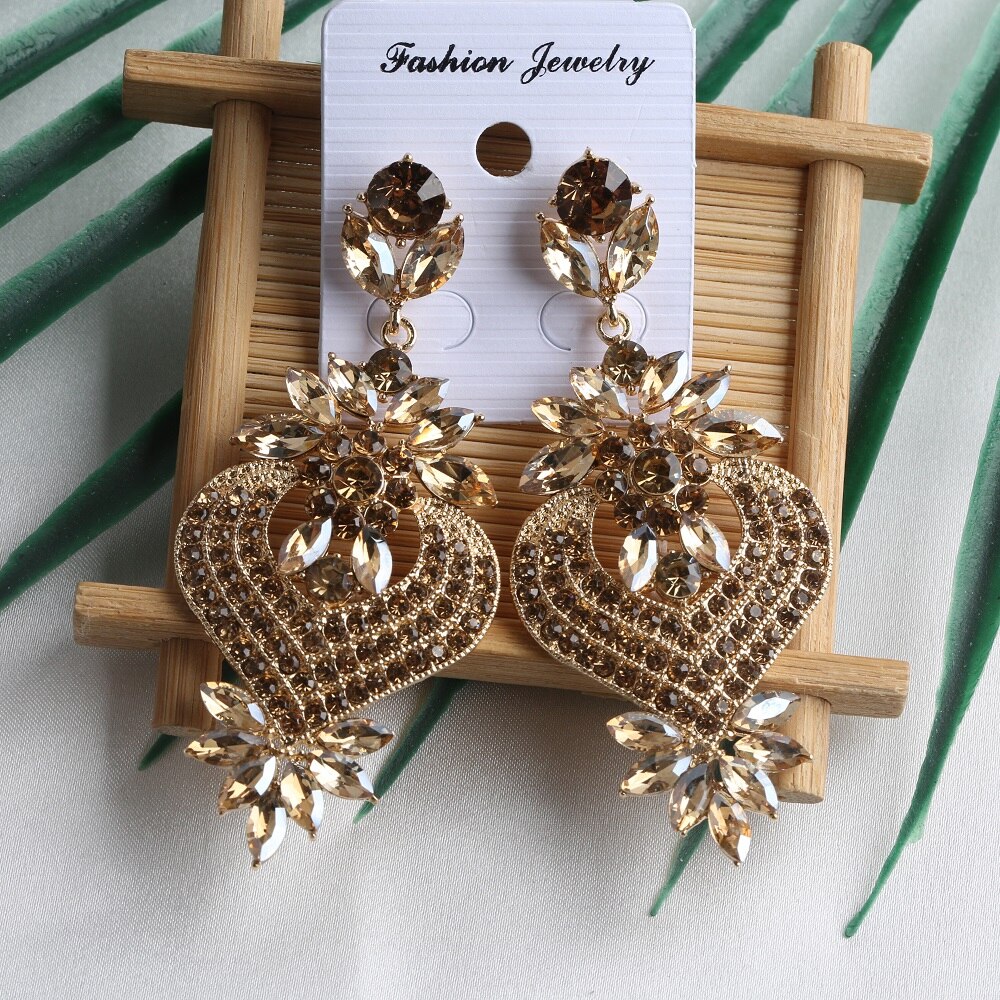 Brincos de cristal de luxo em forma de coração veyo, joia feminina fashion com strass