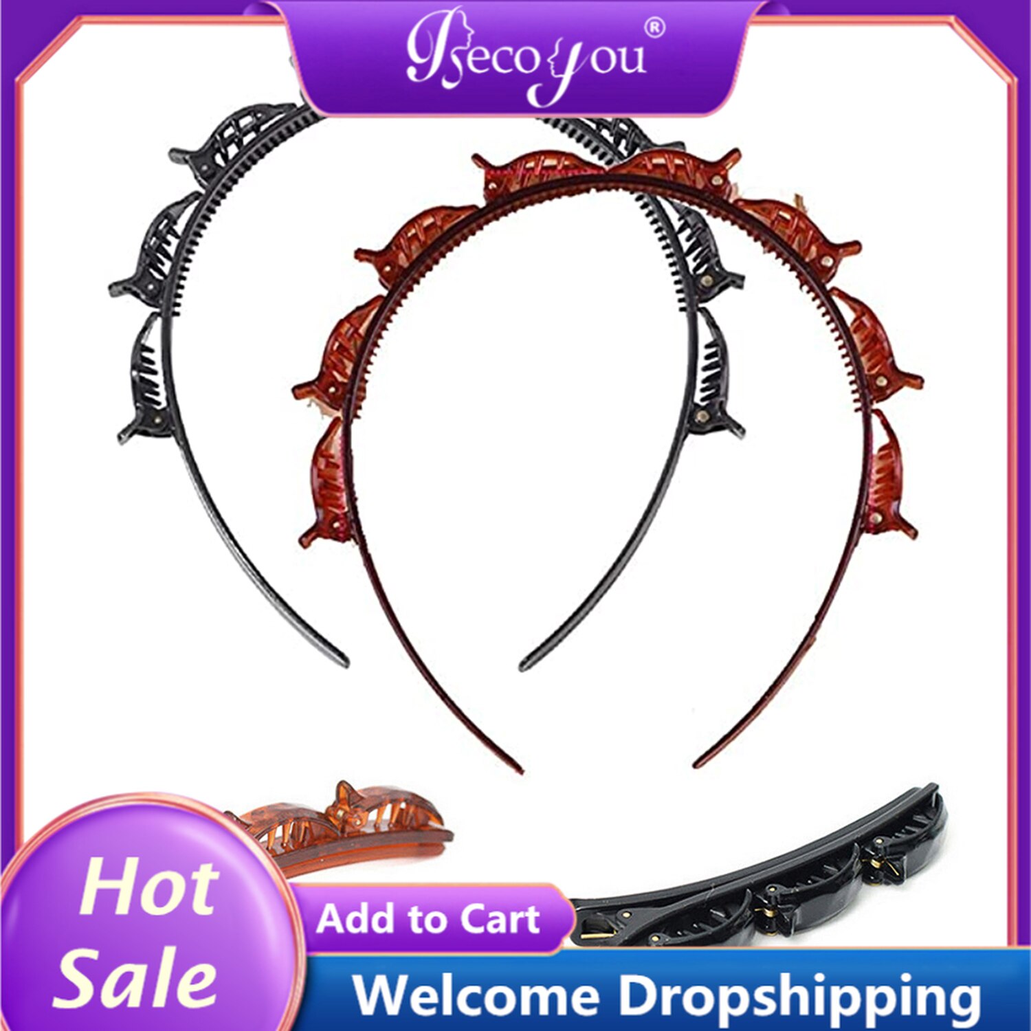 2Stck Doppel Pony Frisur Haarnadel Twist Zopf Haarband Stirnband Haar Band Band + 2Stck Haarspangen für Frauen Mädchen Schwarz