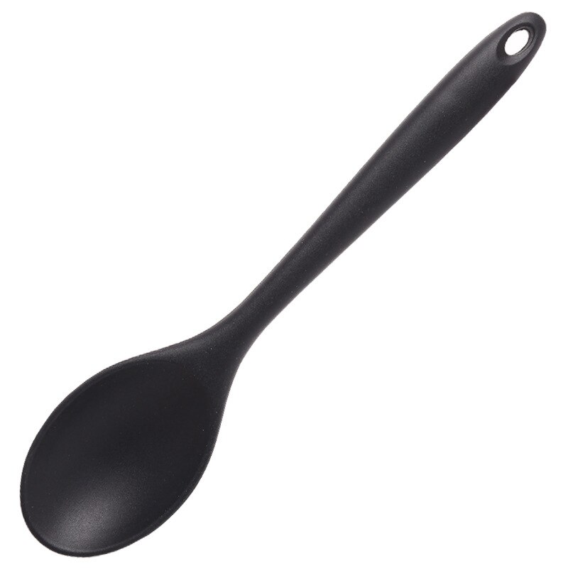 Large Silicone Spoon Home Use Long Handle Spoon High Grade Mixing Ladle Cooking Kitchen Soup Spoons Tableware Kitchen Dining Bar: Black