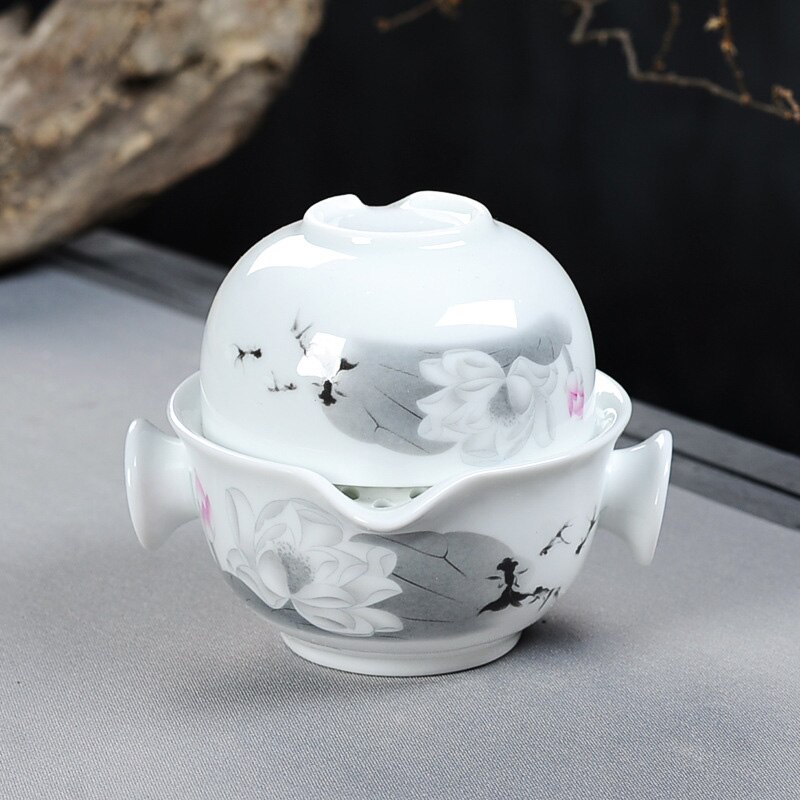 Chinese landscape painting travel tea set Include 1 Pot 1 Cup,Beautiful and easy teapot kettle,kung fu teaset gaiwan: 02