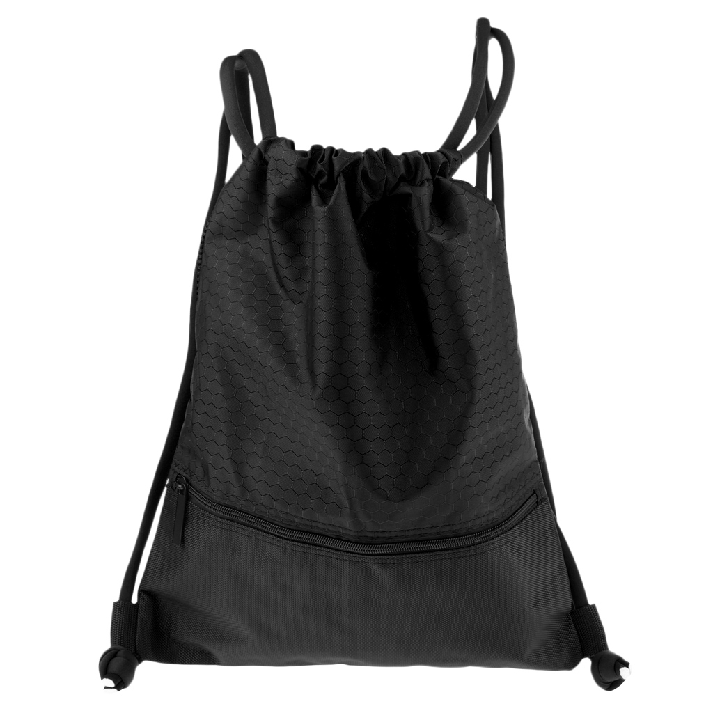Lightweight Drawstring Backpack String Sack Bag Pouch With Shoulder Strap: Black