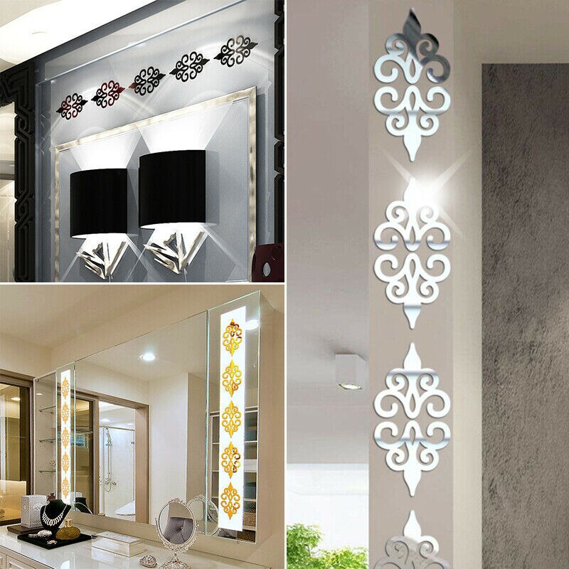 10pcs 3D Acrylic Hollow Reflective Mirror Wall Stickers Removable DIY Decals Self Adhesive Art Murals Room Wall Decor for Home