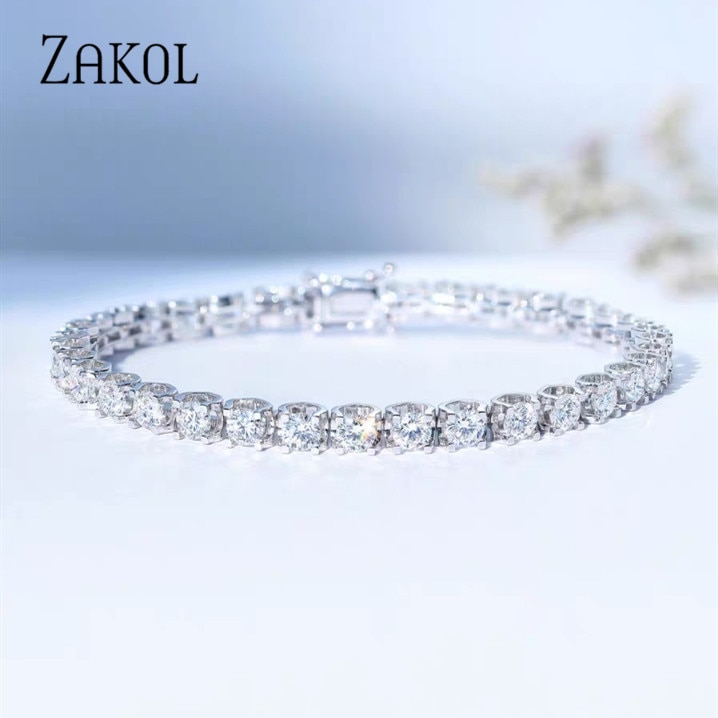 ZAKOL Hip Zirconia cúbica redonda cristal tenis pulsera y brazaletes para mujeres boda joyería Mujer FSBP171