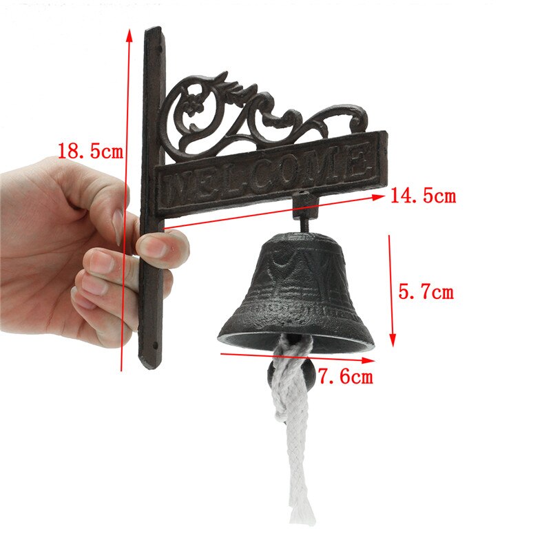 Timbre de Puerta de Hierro y Metal para decoración del jardín, estilo nórdico Vintage, marrón, montado en la pared, de bienvenida, inalámbrico
