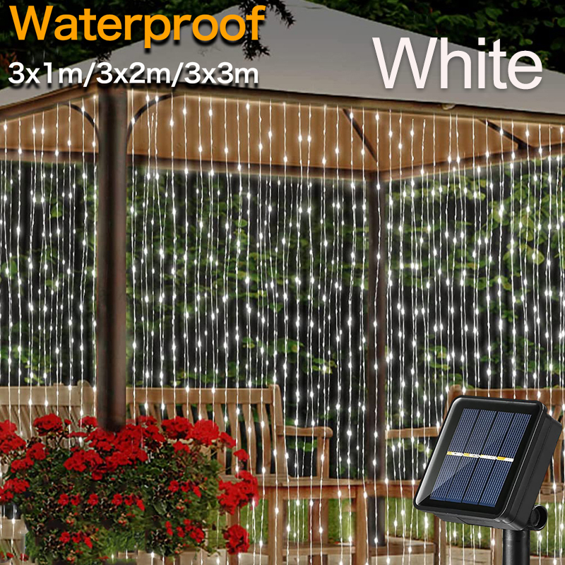 300LEDs Solar- Vorhang Licht LED Ich bin Freien Wasserdichte Girlande Dekoration Lichterketten Hof Weihnachten Gebühr Girlande Lichterketten: Weiß / 11-15W
