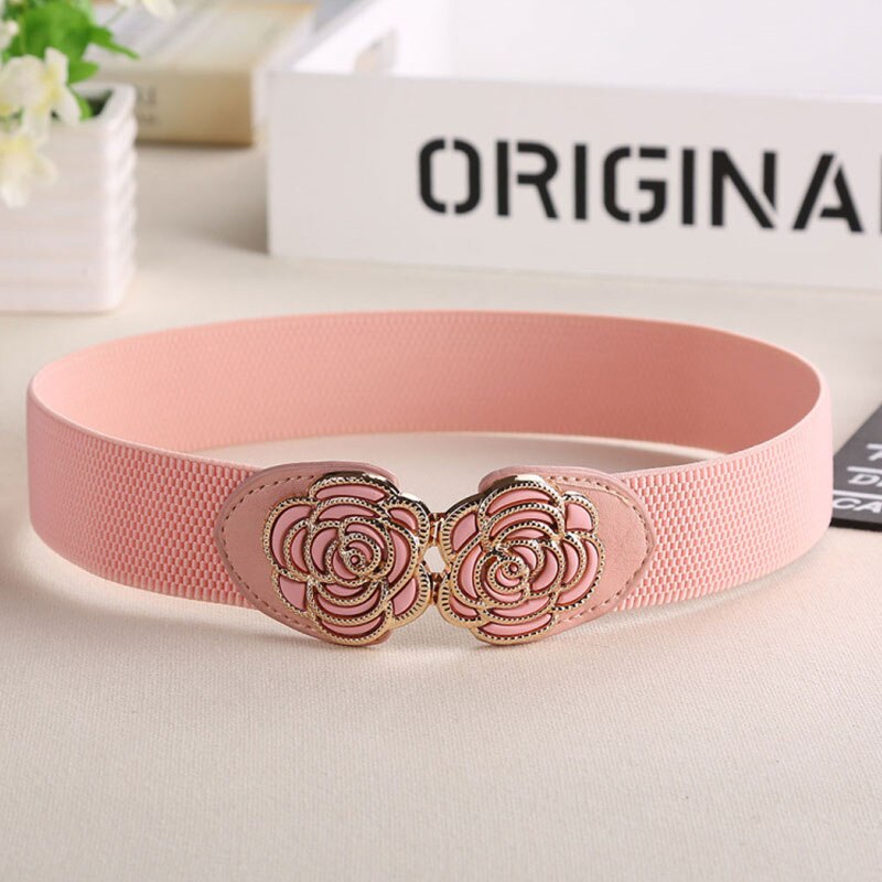 Hengreda, cinturón ancho para vestido de mujer , faja ancha elástica, corsé de cintura, faja de , hebilla de flores: Rosa