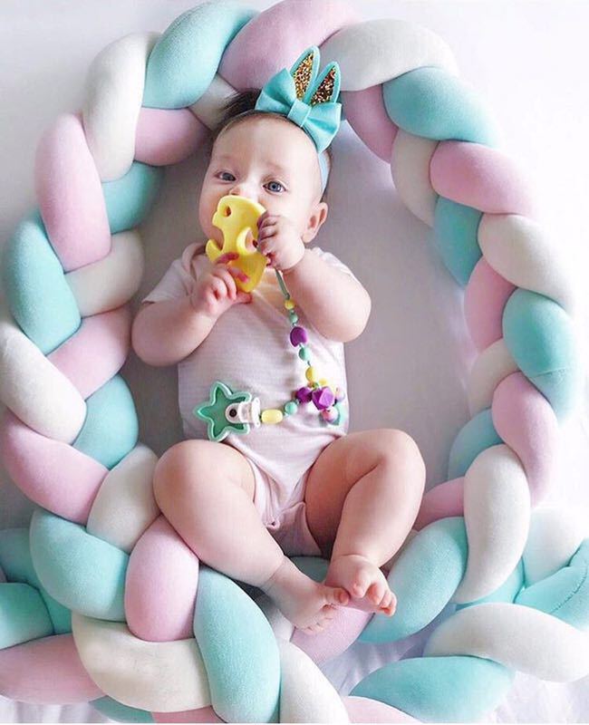 3M Länge Baby krippe stoßfänger Reinem Weben Plüsch Knoten Baby beding einstellen neue geboren bett einstellen nestchen einstellen: 3