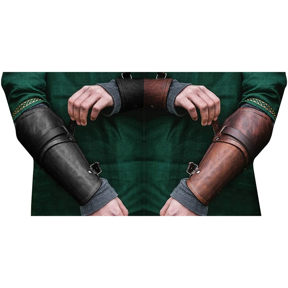 Armor Buckle Punk Gothic Leather Gauntlet Wristband Medieval Costume Bracers Wrist Guard Cosplay