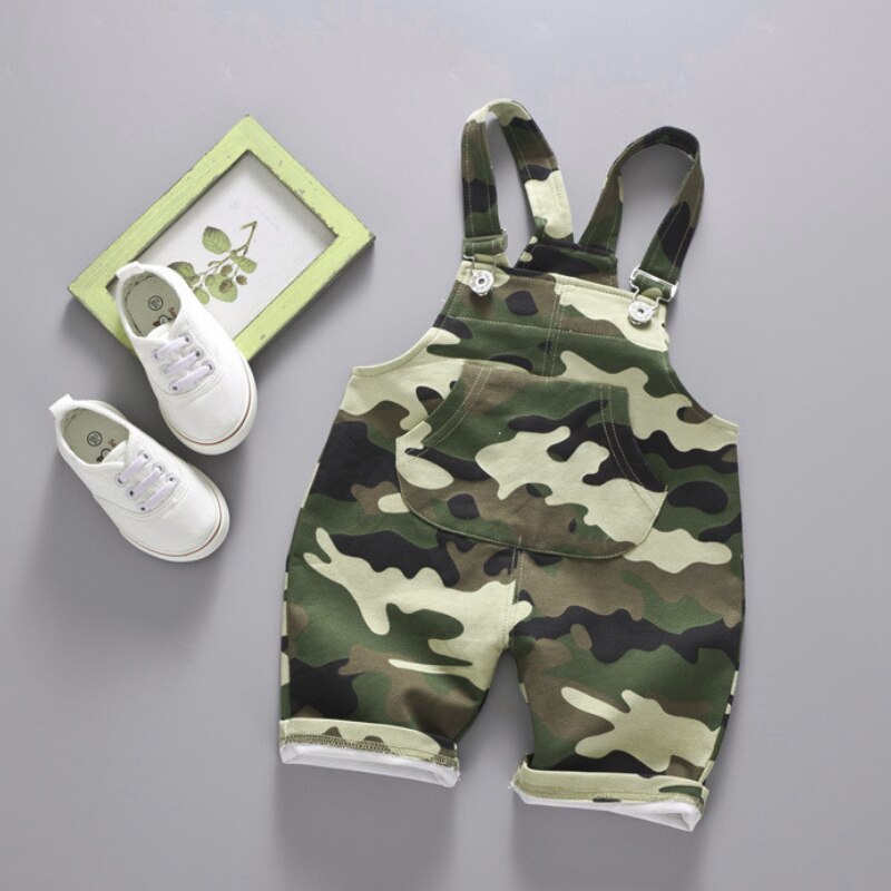 Baby Boy Overalls Summer Denim Button Fly Army Print Toddler Girl Overall Shorts Little Child Jumpsuit Children Pants: 9-12M