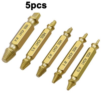4/5/6Pcs Damaged Screw Extractor Drill Bit Double Side Drill Out Broken Screw Bolt Remover Extractor Tools Set Take Out Tool Set: 5pcs Gold