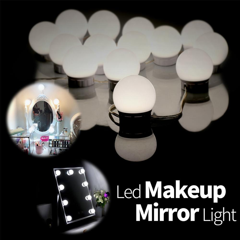 Led 12v makeup spejl lyspære hollywood forfængelighed lys trinløs dæmpbar usb væglampe 6 10 14 pærer kit til toiletbord