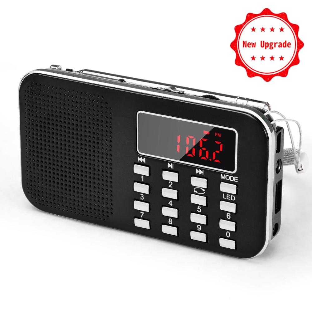 PRUNUS L-218 Mini fm radio receiver AM / FM /SD Card MP3 play Speaker USB /AUX portable Emergency radio with Led light/ antenna: Black