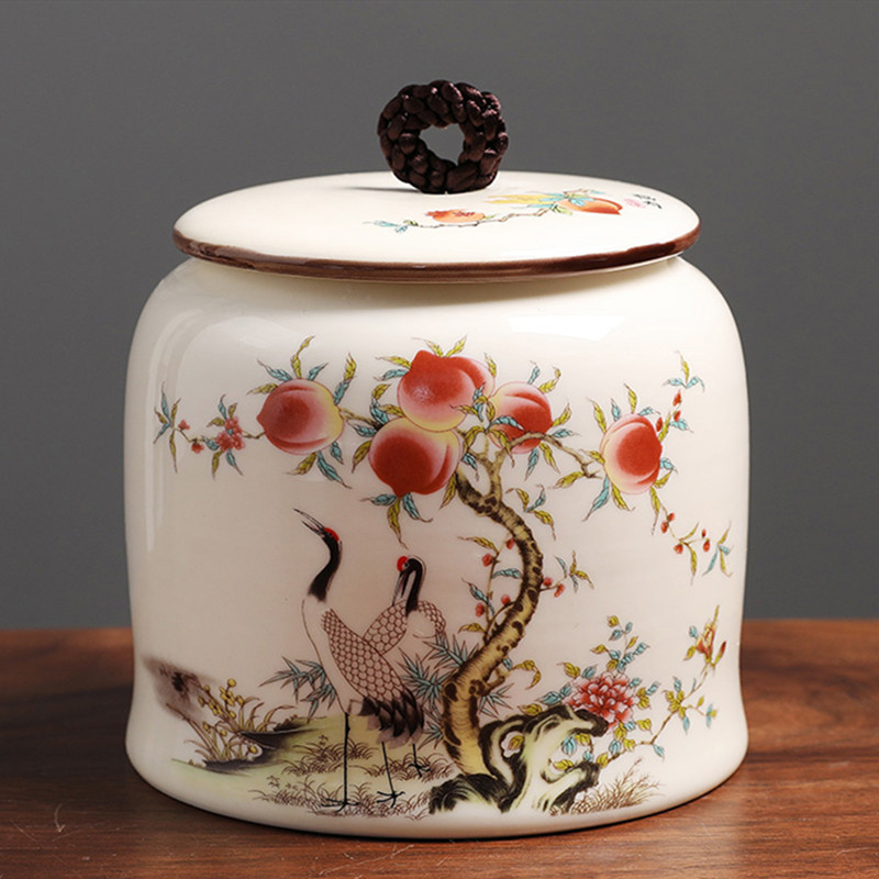 Jingdezhen-tarro hermético de cerámica para el hogar, latas de té, café, a prueba de humedad, contenedor de especias de grano de cocina: B  11.8X11CM  640ML