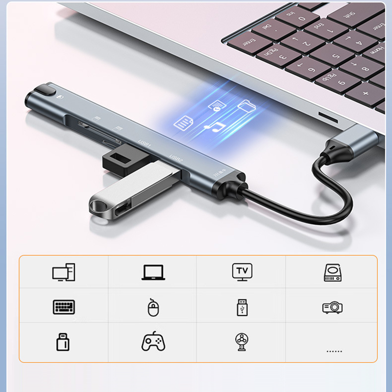 USB C HUB Kabel Splitter Type C naar USB Lader Verleng Adapter 3,5 mm Audio Geluidskaart Converter Meerdere TF Micro SD-kaartlezer