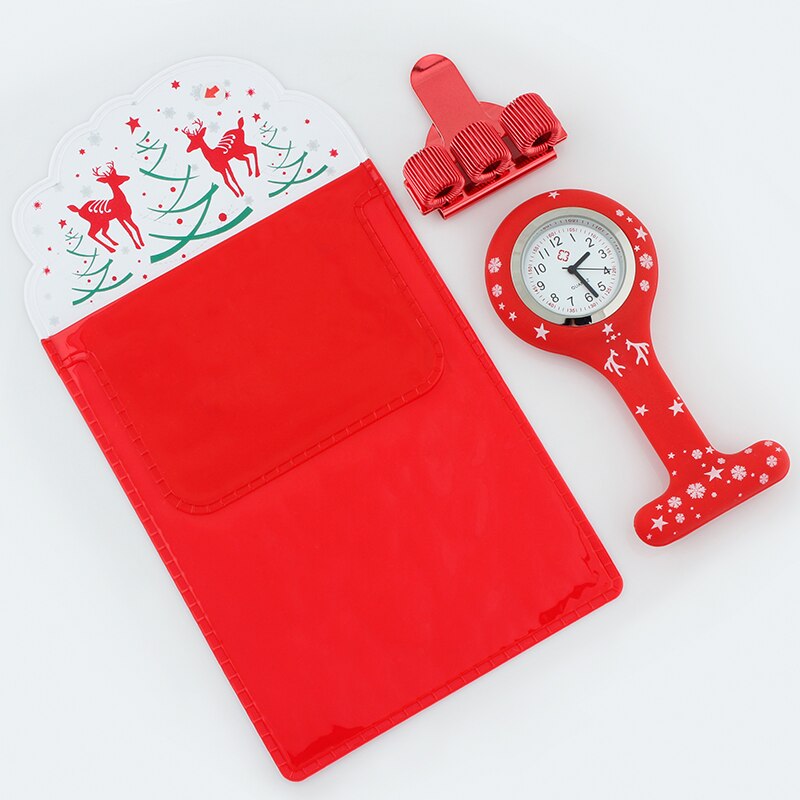 God jul silikon brosch klocka sjuksköterska fob klocka omvårdnad quartz pennklämmor läkare sjuksköterskor dedikerad pennväska praktisk: Ws002p- bc-pvc-röd