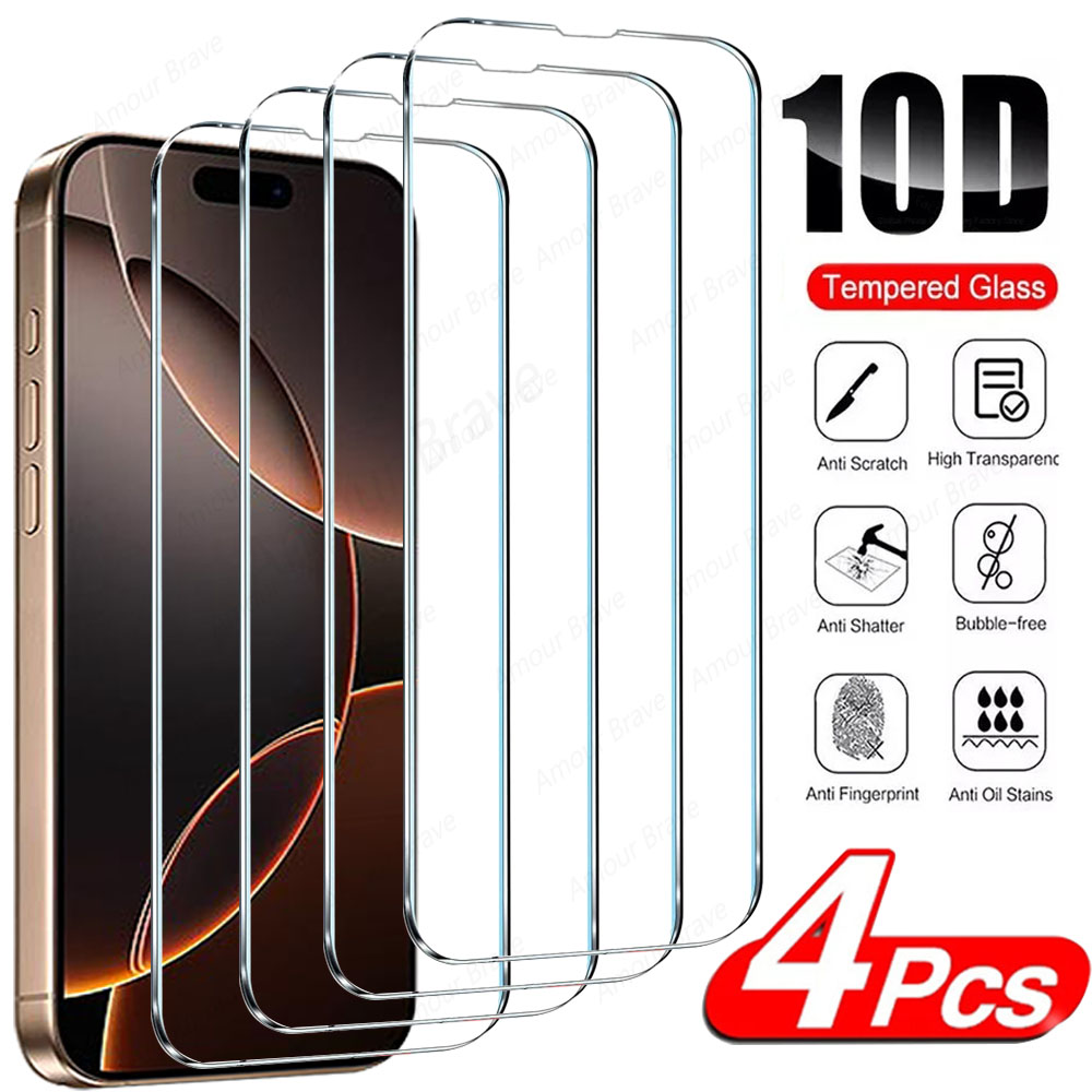 4Pcs Protective Glass on For IPhone 16 15 14 13 12 11 Pro Max XS XR Mini Screen protector For Iphone 7 8 16 Plus Tempered Glass