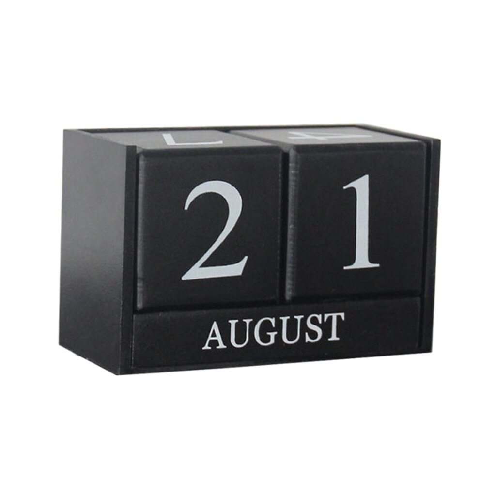 Vintage Perpetual Houten Kalender Blok Retro Chic Rustieke Elke Maand & Dag: Black