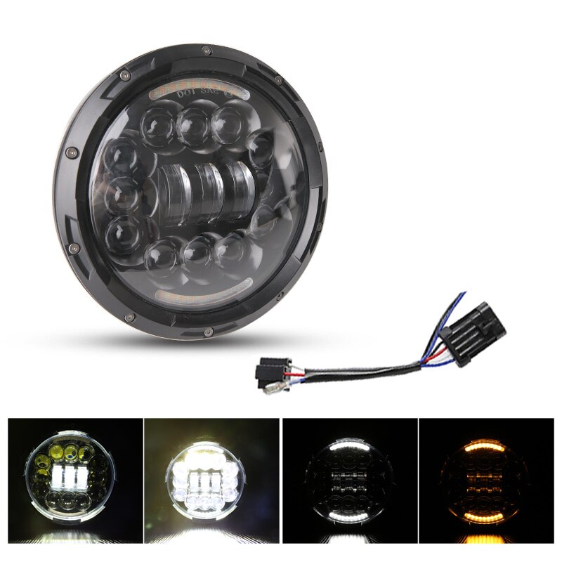 7 Inch Headlight For Harley Motorcycle 7Inch Round DRL Turn Signal Halo LED Headlamp: 90B