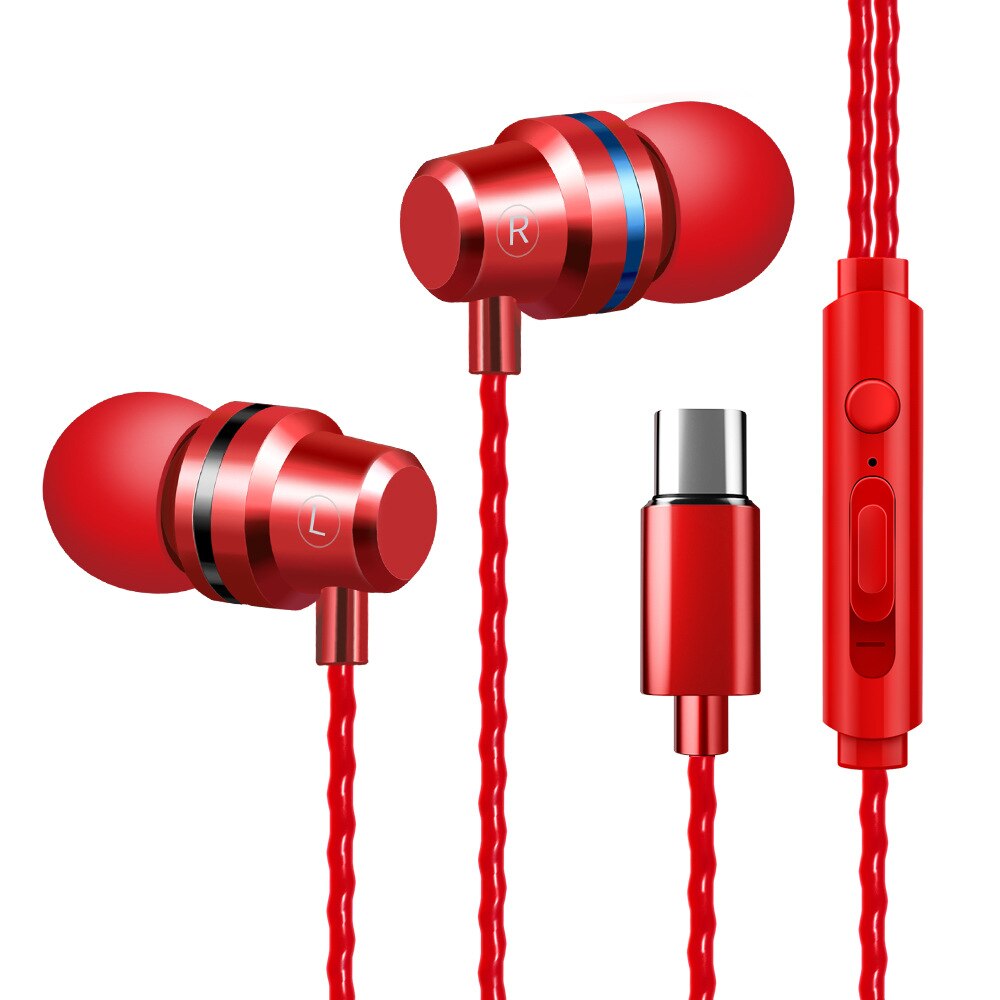 Tipo-c del Metallo Del Telefono Mobile di 3.5mm In-ear Bass-by-Wire Auricolare Unilaterale K Canzone con Le Cuffie Grano: Type c Port Chinese Red  Delivery 4 Piece Ear Cap   with Packaging 