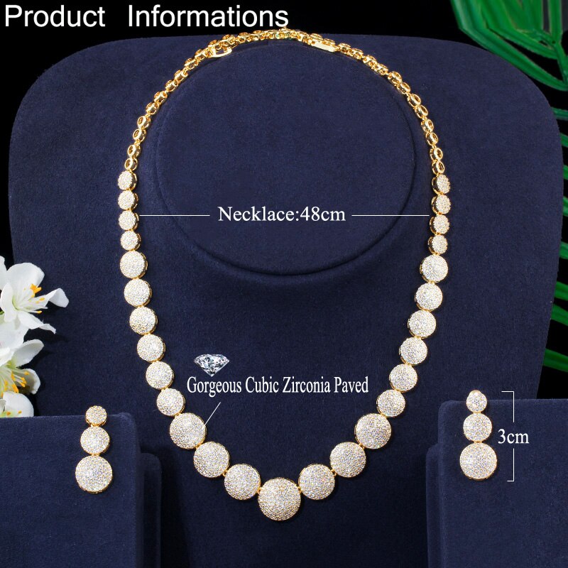 CWWZircons Top paillettes or jaune africain nigérian cubique zircone femmes collier de mariage bijoux ensemble pour les mariées T365