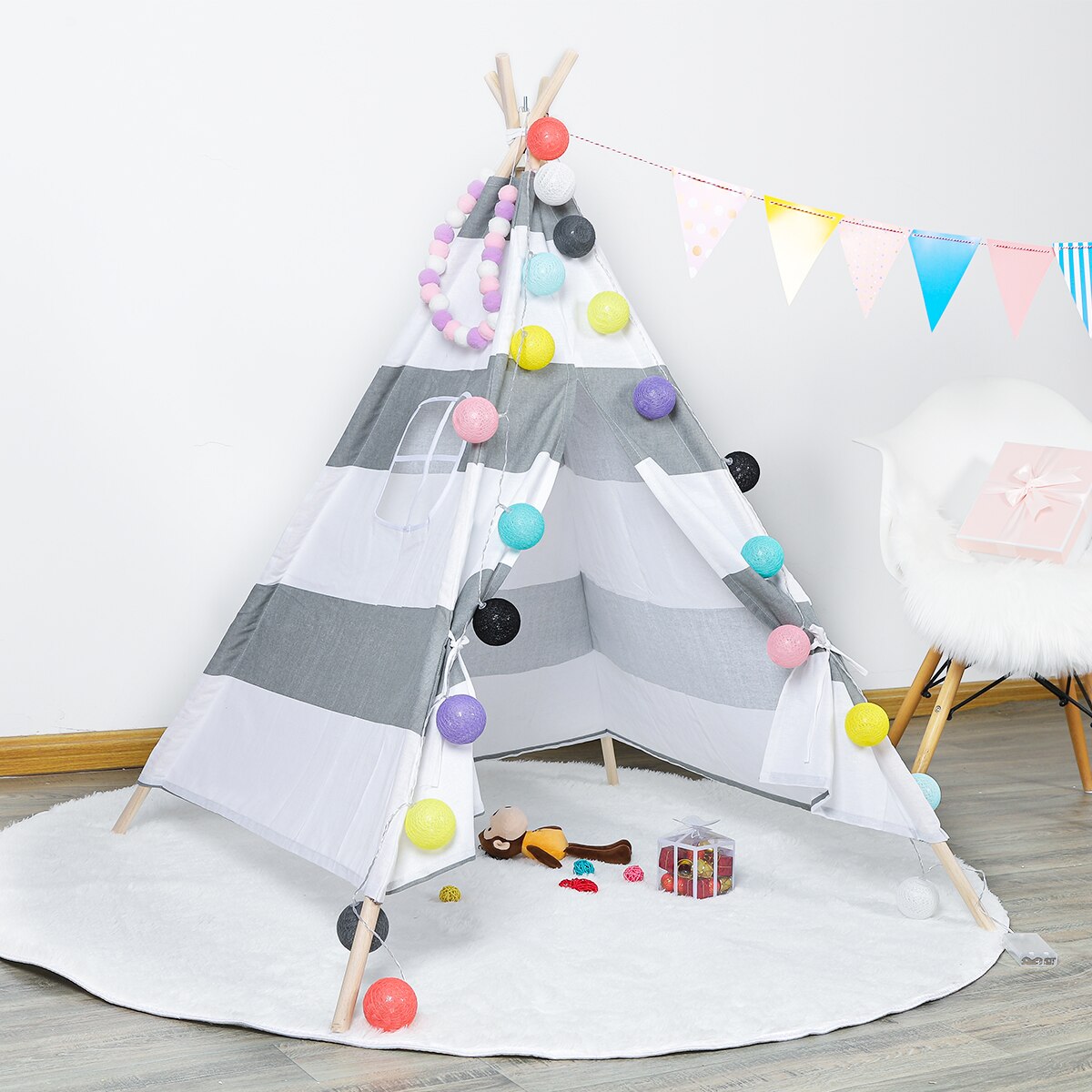 Indian Children's Tent Portable Playpen for Children Folding Wigwam Play House Child Tipi Baby Room Decor Birthday: 024R TENT / 1.3M TENT