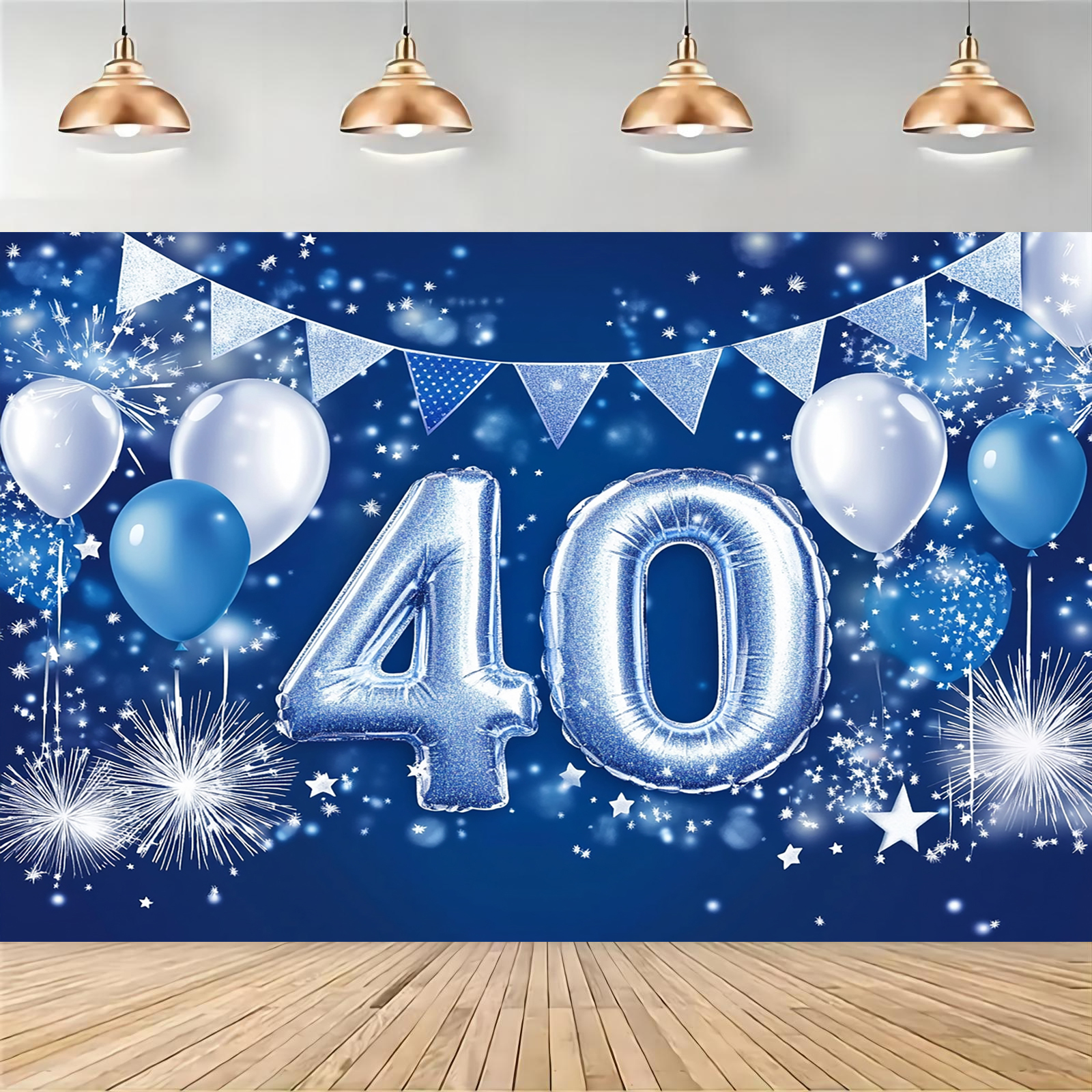 One, happy 40th birthday theme background photography, blue and silver happy 40th birthday wedding Christmas party background: S