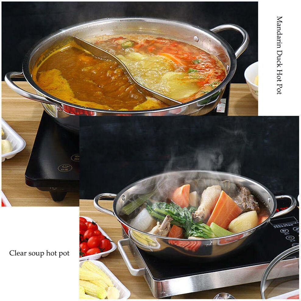 Stainless Steel Pot Hotpot Induction Cooker Gas Stove Compatible Pot Kitchen Cookware Soup Cooking Pot Twin Mandarin Duck Pot