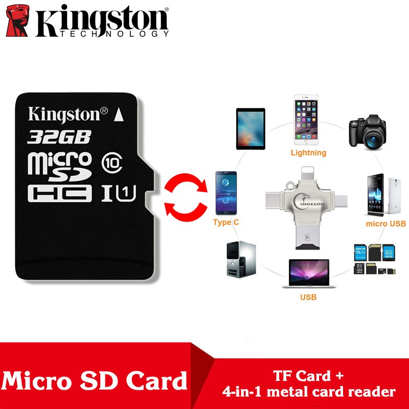 Kingston Microsd 8gb 16gb 32gb 64gb 128gb 256gb Memory Card Class 10 SDHC TF Card With Card Adapter/Reader for iphone&Laptop: TF32-R010-Reader