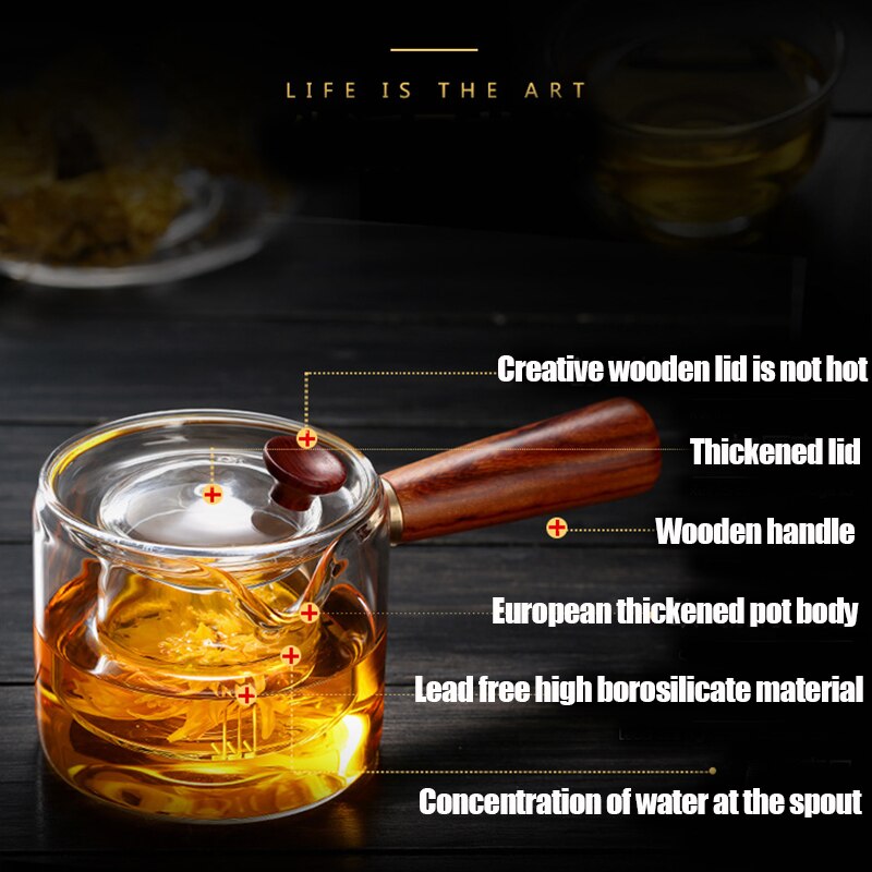 500ml Unique Side Handle Pot Glass Teapots High Temperature Resistant for Home BV789