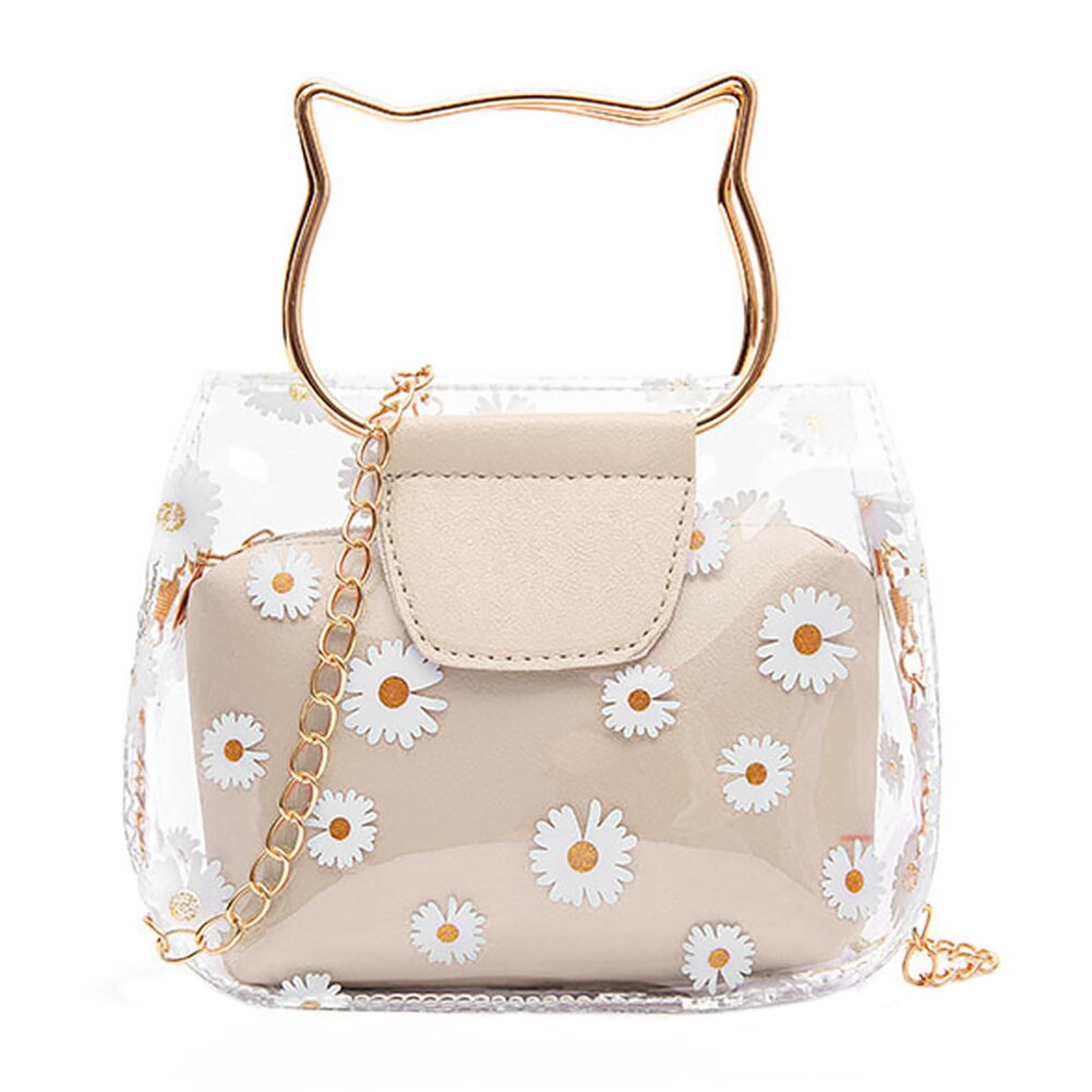 Schouder Waterdichte Draagbare Voor Vrouwen Casual Daisy Patroon Keten Transparant Crossbody Handtas Messenger Met Inner Pouch