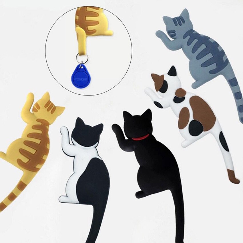 Magnetic Cartoon Cat Refrigerator Sticker Fridge Magnet Hanging Hook Tail Fridge Magnet Hook Door Home Decorations Souvenir