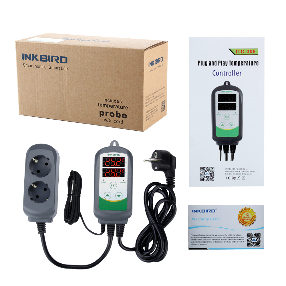 INKBIRD-controlador de temperatura de refrigeración, termostato regulador para invernadero, elaboración casera, enchufe de la UE, WIFI, ITC-308 y 308