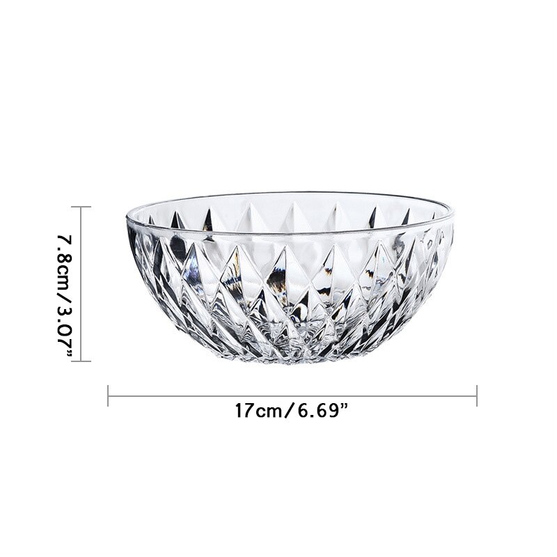 Cuenco de plástico transparente para ensalada, vajilla creativa para frutas y verduras, cuenco de vidrio acrílico PARA CENA redonda, vajilla de cocina de varios tamaños: 17cm 6.69in
