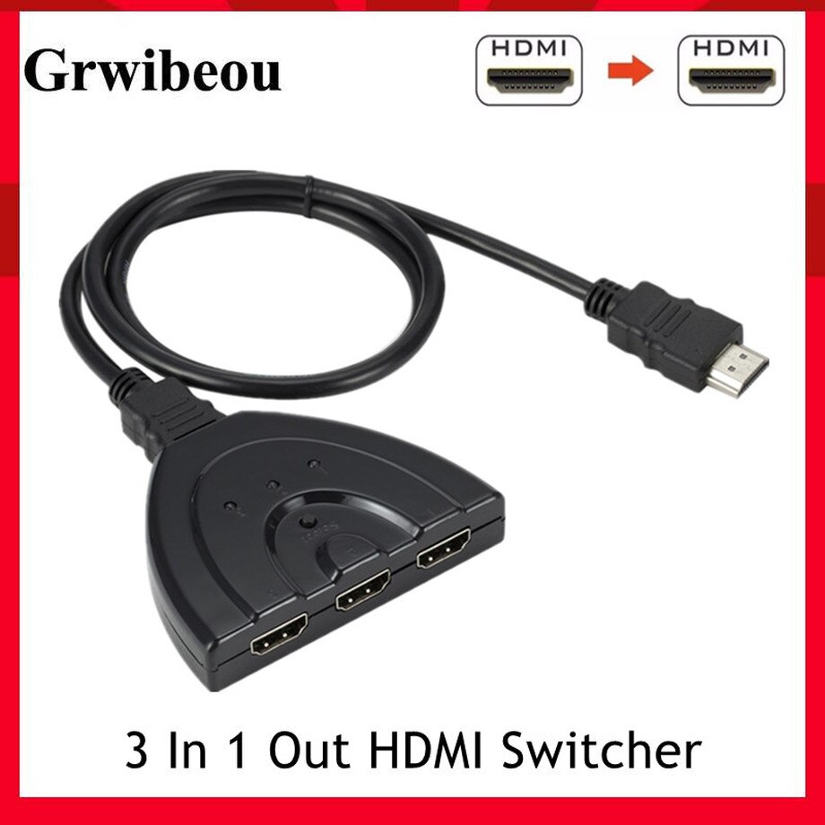 Grwibeou 3 Ports HDMI Switcher Adapter Cable 1080P HDMI Splitter HUB HDMI Switcher 3 in 1 out Switch Hub for HDTV Computer PC
