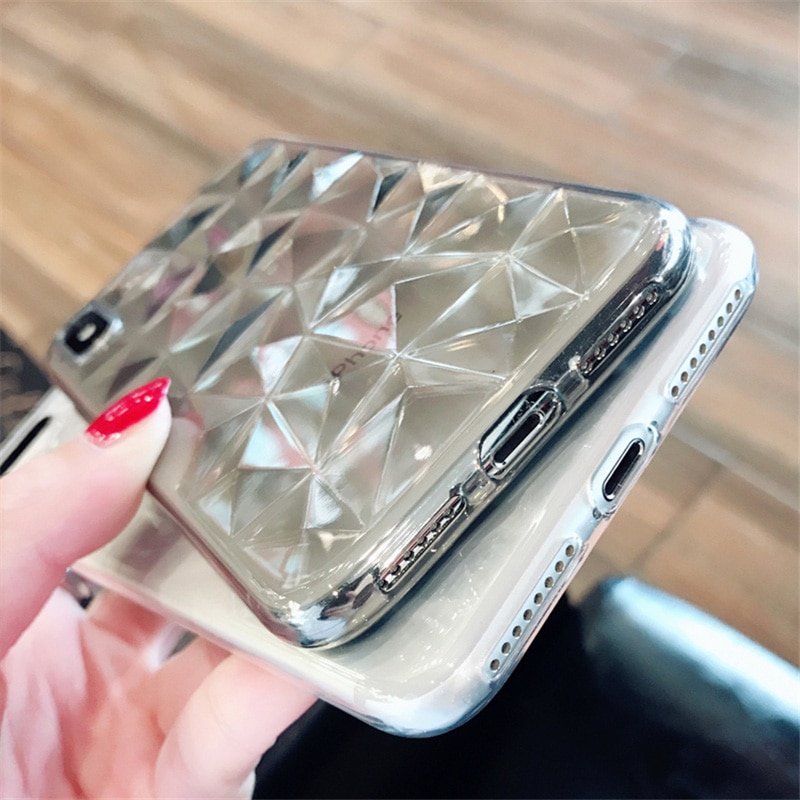 N1986N For iPhone 6 6s 7 8 Plus X XR XS Max Phone Case Luxury Diamond Texture Transparent Ultra Thin Soft TPU Case For iPhone X